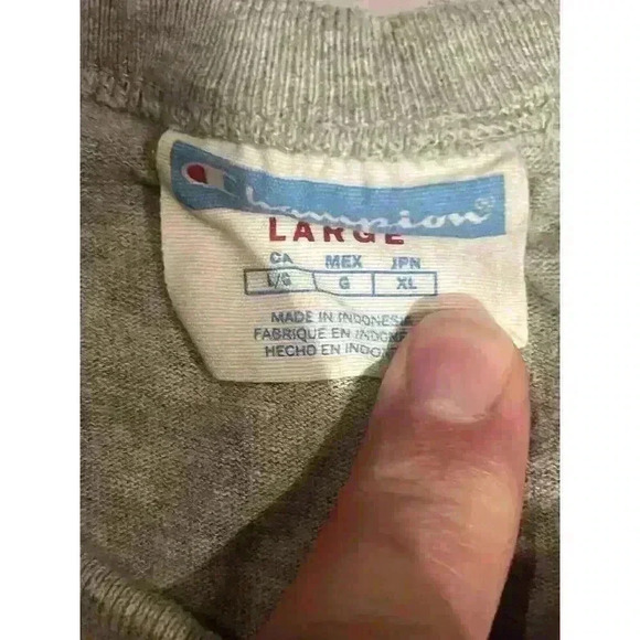 Champion T-Shirt Mens L Vintage Short Sleeve Tee 90s All Over Print Gray - Picture 3 of 5